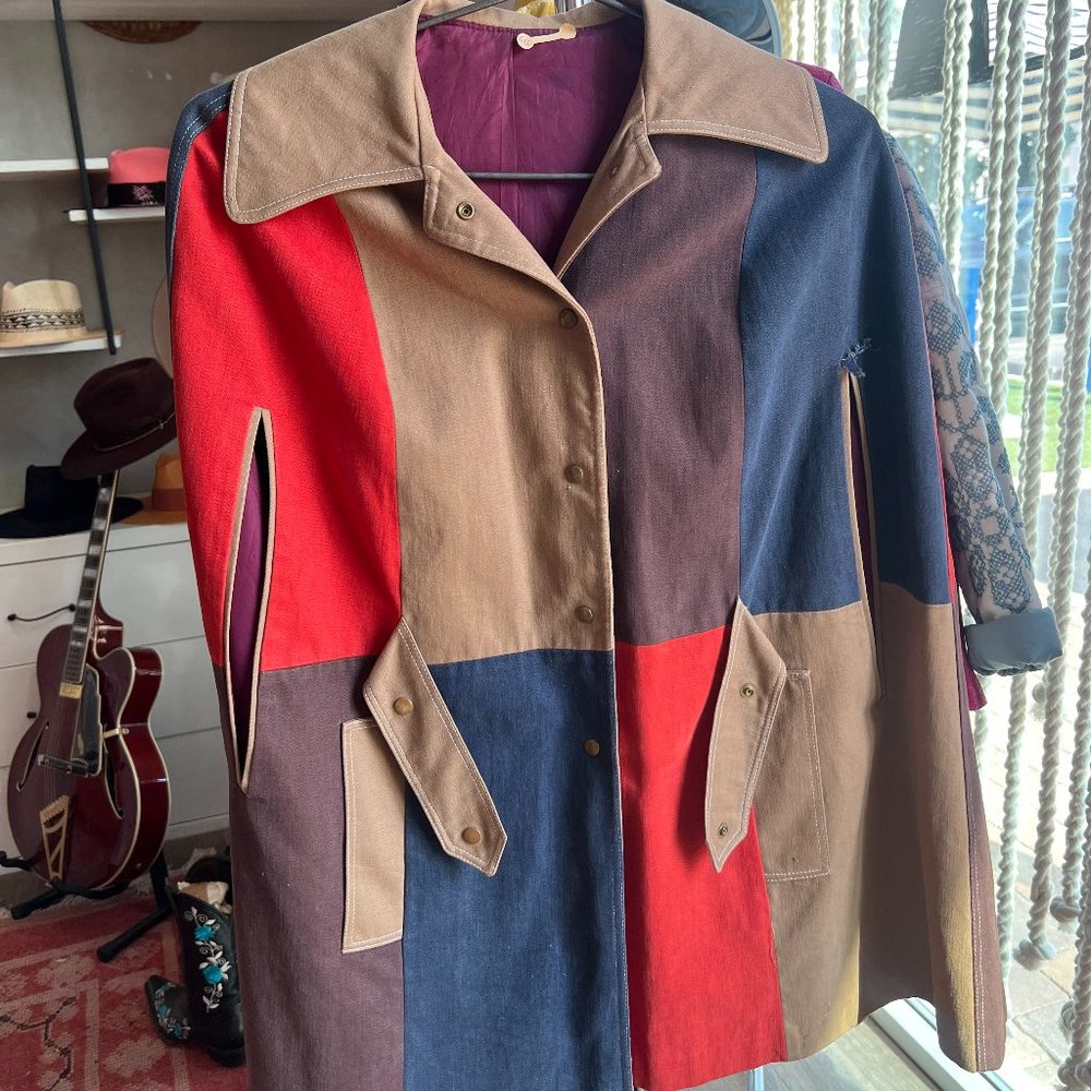 Retro Colorblock Collared Sleeveless Button Front… - image 1